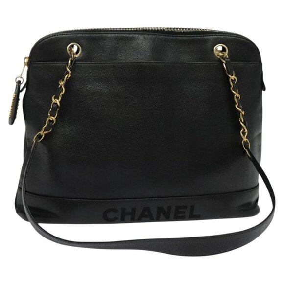 CHANEL Chain Shoulder Bag Grained Calf Skin Black Gold - Picture 1 of 16